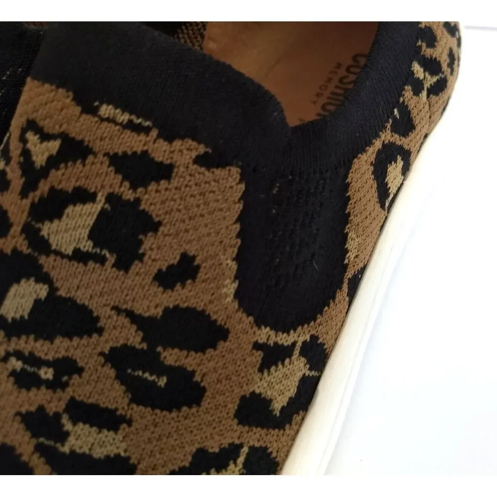 Cushionaire Leopard Print Slip On‎ Knit Sneakers Rory Women's 8M Heel Tab